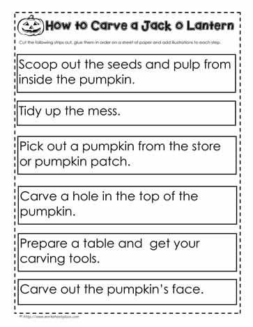 Procedural Writing - Sequence the Carve the Pumpki Kindergarten Sequencing, Fifth Grade Spelling Words, Kindergarten Sequencing Worksheets, Procedure Text, Sequencing Kindergarten, Procedure Writing, Paragraph Worksheets, Carve A Pumpkin, Sequence Writing