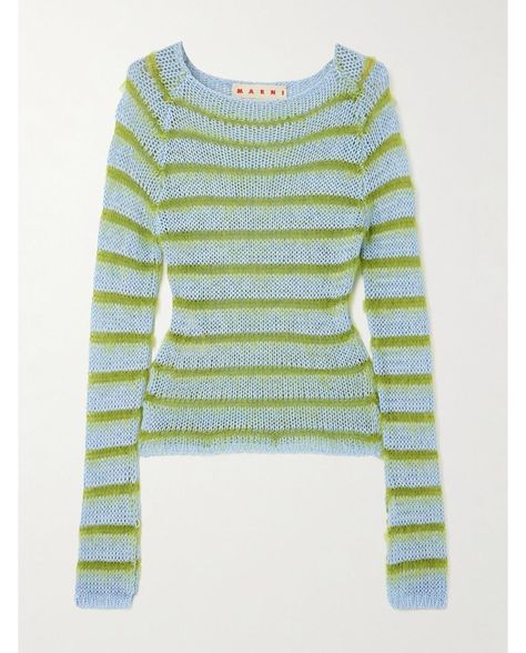 Brushed Mohair, Striped Knitwear, Mohair Sweater, Summer Knitting, Split Hem, Striped Knit, Blue Sweaters, Stripe Sweater, Always Be