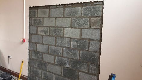 Block Up Doorway Ideas, Ways To Block Off A Doorway, How To Close Up A Doorway, Drilling Into Brick, Replacing Glass Block Window In Bathroom, Basement Doors, Concrete Block Walls, Cinder Block Walls, Bricks Diy