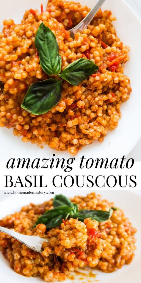 Chicken And Couscous Recipes, Basil Couscous, Pearl Couscous Recipes, Recipe With Garlic, Healthy Pasta Dishes, Couscous Recipe, Basil Recipes, Fingerfood Party, Couscous Recipes