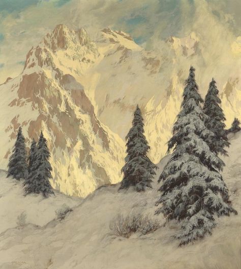 Hugo Hodiener, Misty Nature, Winter Landscape Photography, Aesthetic Drawings, Winter Landscape Painting, Bg Design, Winter Evening, Painting Snow, Christmas Painting