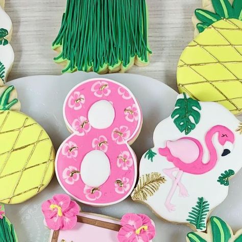 Amy Norwood on Instagram: "What a fun summer theme! It’s a Luau for an 8th birthday party🌺🍍🦩🎂 Happy 8th birthday to Harper!! #birthdaycookies #luaucookies #pineapplecookies #flamingocookies #amycarolcookies" Girls 8th Birthday Party Ideas, Luau Cookies, Pineapple Cookies, Happy 8th Birthday, Girl Birthday Themes, Girl Themes, Summer Theme, Birthday Cookies, 8th Birthday