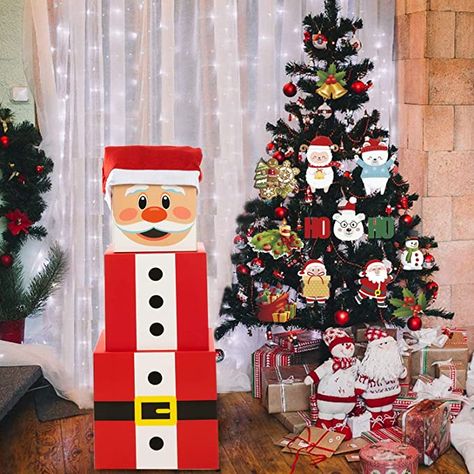 Santa Stacked Boxes Diy, Santa Boxes Stackable, Christmas Stacking Boxes, Snowman Boxes Stackable Diy, Christmas Box Decoration, Box Christmas Decorations, Christmas Boxes Decoration, Nesting Gift Boxes, Mdf Art