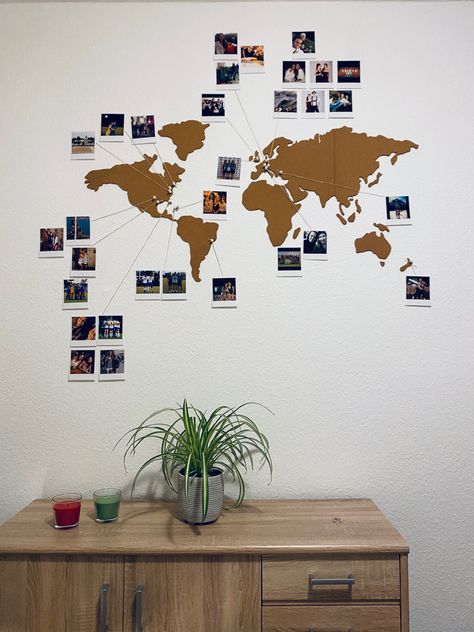 World Map Theme Bedroom, Travel Aesthetic Room Decor, Travel Aesthetic Bedroom, Instax Wall Ideas, Travel Bedroom Theme, Shower Tile Combinations, Bedroom Baddie, Classic Interior Design Living Room, World Map Picture