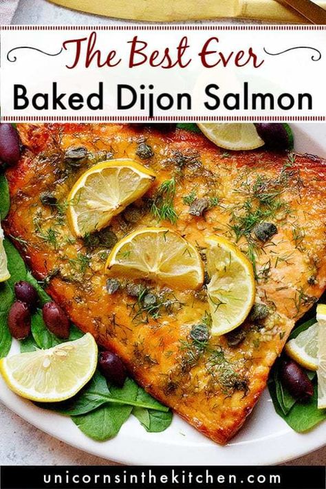 This dijon salmon is our favorite weeknight dinner! It's easy, healthy and super quick! The combination of honey dijon, lemon and dill makes this salmon so delicious. It's made in one pan so clean up is a breeze! #salmonrecipe #bakedsalmon #dijonSalmon #Mediterraneanrecipes Dijon Dill Salmon, Lemon Dijon Salmon, Dijon Salmon Recipes, Liver Foods, Salmon Recipe Videos, Dijon Salmon, Salmon Dinner Recipes, Gut Recipes, Oven Baked Salmon