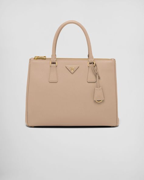 Sand Beige Large Prada Galleria Saffiano Leather Bag | PRADA Designer Work Bag, Prada Bag Saffiano, Tan Prada Bag, Prada Galleria Bag, Prada Nylon Bag Beige, Prada Purse Farfetch, Expensive Purses, Prada Purses, Prada Tote Bag