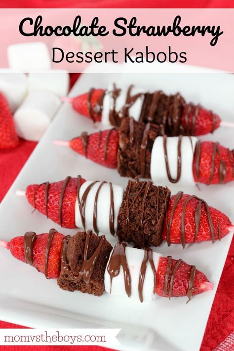 Chocolate Strawberry Dessert Kabobs for Valentine's Day Chocolate Strawberry Dessert, Strawberry Puns, Chocolate Strawberry Desserts, Dessert Kabobs, Coconut Hot Chocolate, Chocolate Covered Strawberry Recipe, Blackberry Syrup, Strawberry Dessert, Chocolate Covered Strawberry