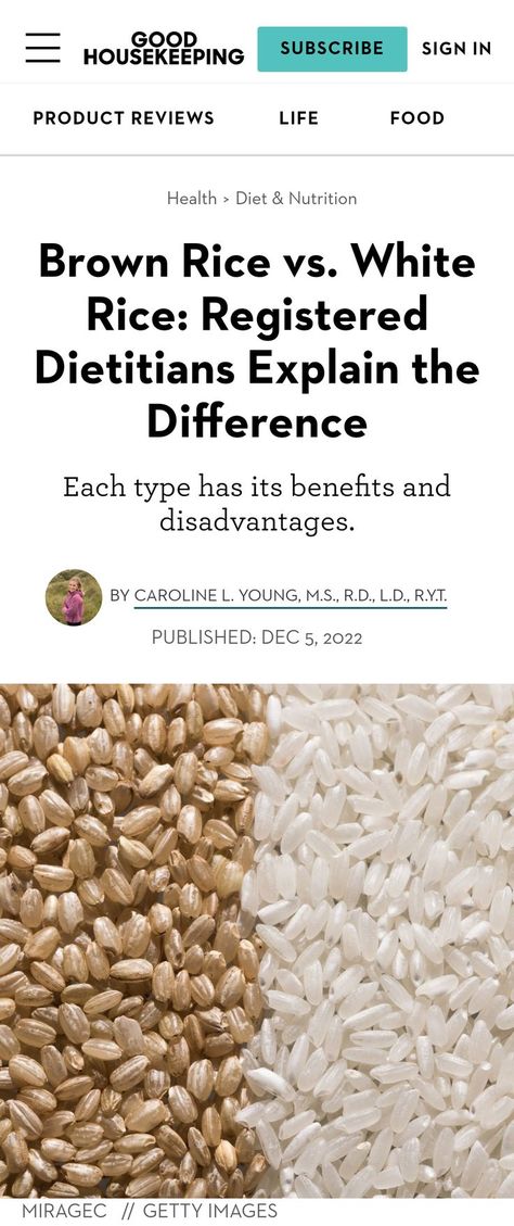 Brown Rice vs. White Rice: Registered Dietitians Explain the Difference | "Each type has its benefits and disadvantages." ~Caroline L. Young, M.S., R.D., L.D., R.Y.T. Brown Rice Vs White Rice, Rice Benefits, Types Of Brown, Brown Rice Benefits, Types Of Rice, Vitamin B3 Niacin, Sources Of Carbohydrates, Rice Varieties, Registered Dietitian