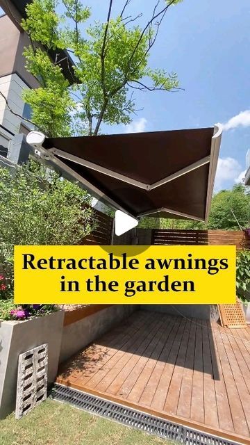 chinawindoors on Instagram: "courtyard design Yuanba electric retractable awning with strong visual sense and LED light awning. #gazebo #awing #Sunroom #Motorizedpergola #grapevines #electricgazebo #SmartGazebo #aluminiumprofiles  #OutdoorLiving #gardenhouse #architectureexterior #garden #aluminiumfabrication #aluminumalloy #HurricaneResistant #Strong #Strong #highquality #Customization #GardenDesign #enjoytimes #OutdoorLiving #BackyardBliss #decor #style #art #tottme #tottmetal #chinawindoors" Retaining Wall Patio, Awning Ideas, Awning Patio, Retractable Shade, Garden 2023, Garden Awning, Scorching Sun, Custom Gates, Electric Awning