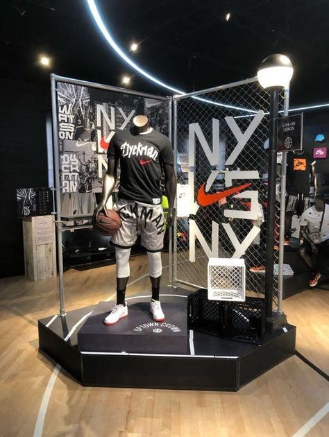 Nike Display Design, Black Retail Store, Sport Shop Design, Sport Store Design, Nike Display, Sport Display, Basketball Store, Sports Display, Nike Retail