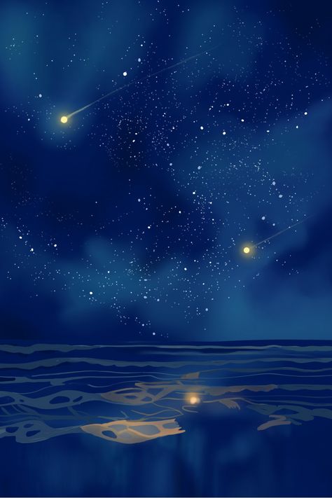 Stars, night sky, beautiful, watercolor, sea, starry sky, blue, dream Image Ciel, Stars Night Sky, Night Sky Art, Beautiful Night Sky, Sea Illustration, Night Illustration, Night Sky Painting, Sky Stars, Night Sky Wallpaper