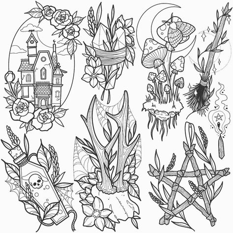 Witch Tattoo, Beautiful Crafts, Flash Tattoo Designs, Tattoo Flash Sheet, Spooky Tattoos, Tattoo Portfolio, Halloween Tattoos, Tattoo Flash Art, American Traditional Tattoo