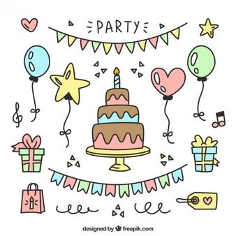 Birthday Elements, Party Drawing, Happy Birthday Doodles, Happy Birthday Decoration, Party Graphic, Birthday Doodle, Creative Birthday Cards, Birthday Invitations Diy, Birthday Card Drawing