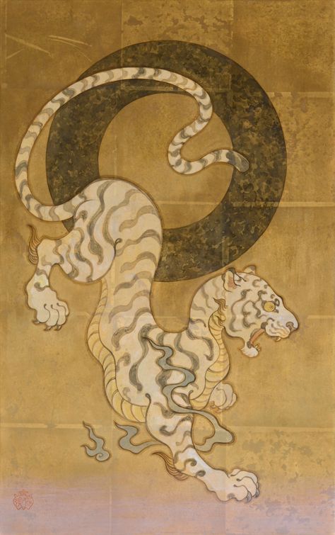 Japanese Animals Art, Vintage Chinese Illustration, Asian Tiger Art, Japanese Art Animals, Chinese White Tiger, Tiger Japanese Art, Japanese Animal Art, White Tiger Art, Japanese Tiger Art