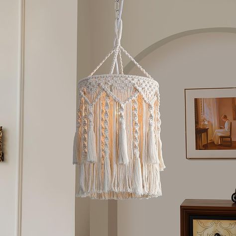 Boho Hanging Lamp, Boho Lamp Shade, Boho Light Fixture, Macrame Lamp Shade, Macrame Lamp, Boho Lamp, Boho Lighting, Living Room Types, Plug In Pendant Light