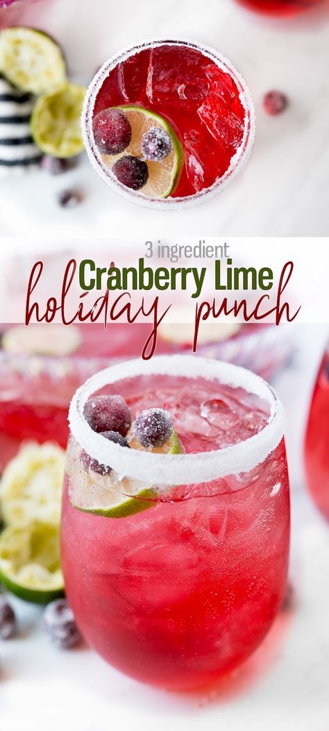 This Holiday Punch Recipe includes only 3 ingredients and is thrown together in no time at all! The sparkling Cranberry Lime flavored drink is the perfect addition to your holiday meal. |Cooking with Karli| #holidaypunch #cranberry #sprite #lime #nonalchoholic #kidfriendly Cranberry Lime Punch, Sprite Cranberry Punch, Cranberry Lime Cocktail, Cranberry Lime Mocktail, Winter Spiced Cranberry Sprite Cocktails, Cranberry Sprite Punch, Sprite Punch Recipes, Easy Punch Recipes 3 Ingredients, Cranberry Sprite Cocktail