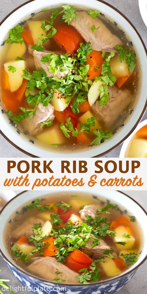 Carrots Stovetop, Soup With Potatoes And Carrots, Rib Soup Recipe, Pork Rib Soup, Pork Soup Recipes, Rib Soup, Soup With Potatoes, Pork Bone Soup, Chinese Soup Recipes