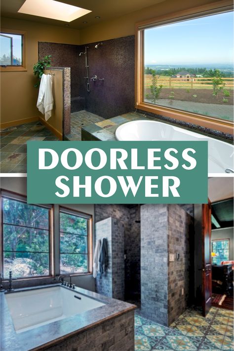 Walking Showers Without Doors, Walk In Shower Ensuite, Shower Sitting Ideas, Glass Shower Ideas Walk In, Bathrooms With Curbless Showers, Grotto Shower Master Bath, No Shower Door Showers Walk In, No Glass Walk In Shower Master Bath, Non-enclosed Shower Ideas