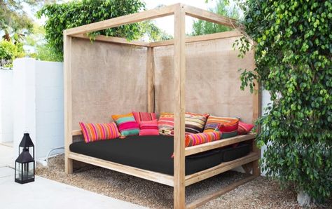 The Amado – Mid Century Makeover Daybed Canopy, Outdoor Cabana, Outdoor Beds, Desert Chic, Outdoor Daybed, Outdoor Couch, Canopy Outdoor, Backyard Projects, Diy Outdoor Furniture