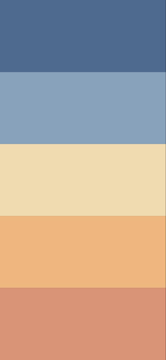 the color palette is blue, orange, yellow and pink with some brown in it