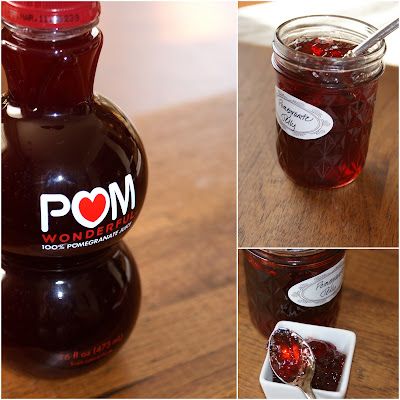 there is a bottle of pom watermelon jam on the table