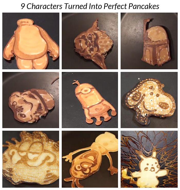 there are 9 characters turned into perfect pancakes in the shape of ...