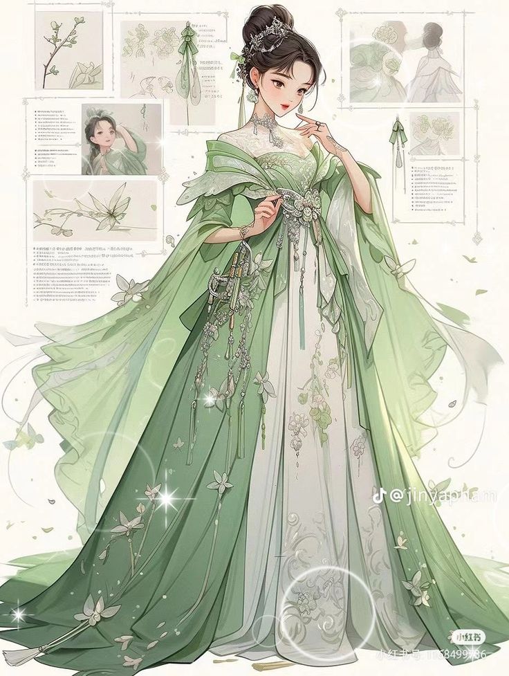 Crazy Rich Asians Gown, Dark Green Gown, Ethereal Fashion, Picture Dress, Victorian Era Dresses, Ethereal Elegance, Dreamy Gowns, Fashion Artwork, Dress Design Drawing