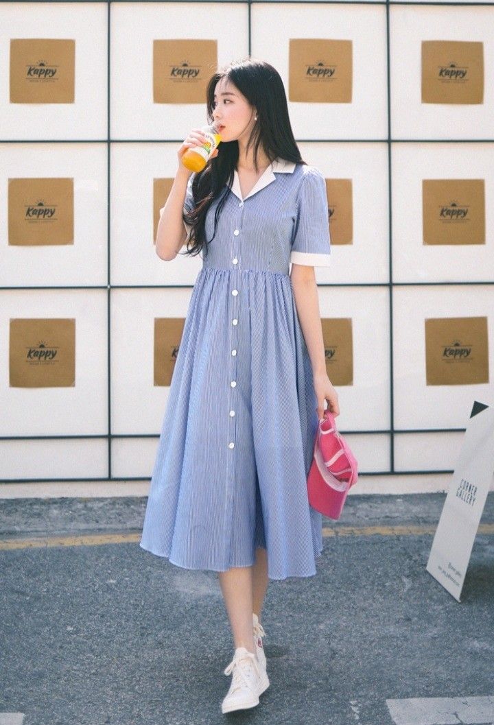 Dress Korean Style Simple, Cute Frocks, Cute Frock, Simple Frock Design, Simple Frocks, Stylish Short Dresses, Fashion Top Outfits, Cute Dress Outfits, Modest Dresses Casual