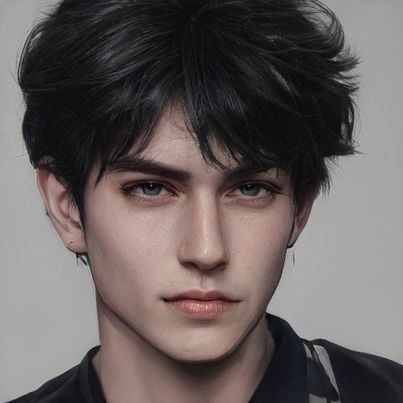 a young man with black hair and dark eyes