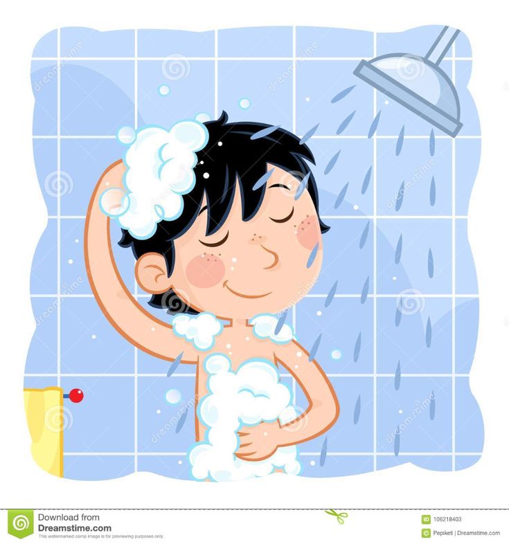 a boy taking a shower in the bathroom