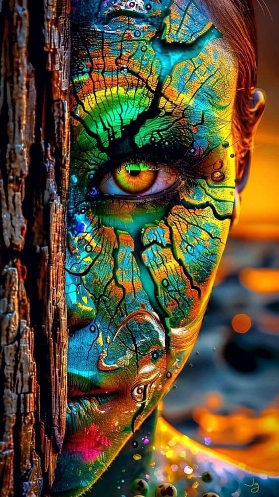 a woman's face is painted with bright colors