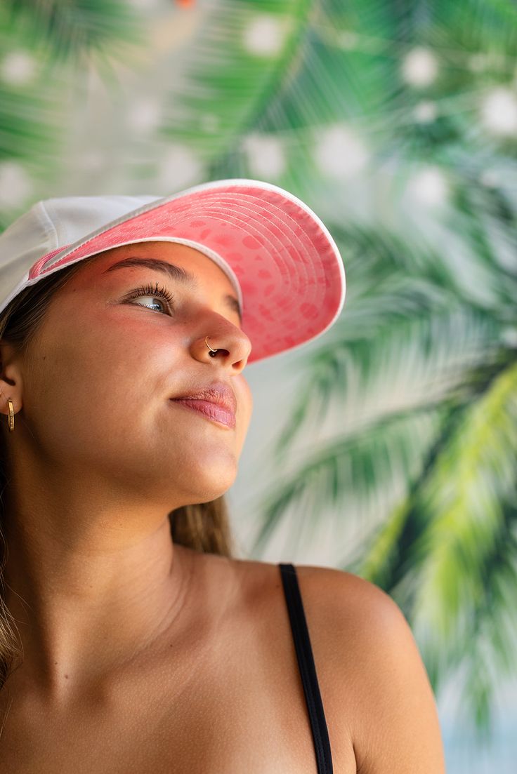 Embrace effortless style with The Easy Breezy Rope Hat. While designed as a unisex rope hat, this versatile white hat is particularly loved by women shoppers seeking both fashion and function. Made from 100% polyester, it offers water resistance and durability, making it perfect for all your adventures. The unstructured design, classic rope detail, and adjustable snap-back closure provide a comfortable and customizable fit. With the raised silicone Palmr logo adding a modern touch, this women's White Visor Bucket Hat For Vacation, Casual White Sun Hat With Upf 50+, White Visor Bucket Hat For Beach, White Summer Trucker Hat For Vacation, Trendy White Bucket Hat For Beach, White Trucker Hat For Vacation, Vacation White Trucker Hat One Size, Adjustable White Bucket Hat For Travel, Sporty Sun Hat With Curved Brim For Summer