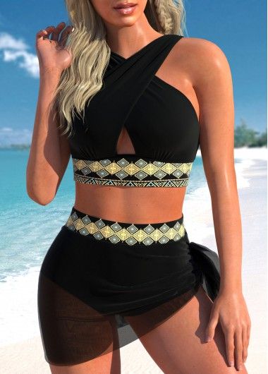 Color:Black;Size:S;Size:M;Size:L;Size:XL;Size:XXL;Bra Style:Padded;Support:Wire Free;Pad Style:Removable;Strap Style:Adjustable;Package Contents:1 X Bra , 1 X Panty , 1 X Cover Up;Occasion:Sport; Boho Bathing Suits, Dreamy Vacation, Trendy Swimwear, Bra Style, Tankini Set, Print Swimsuit, Womens Bathing Suits, Beachwear For Women, Beach Vibes