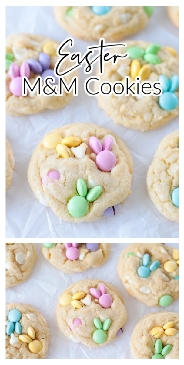 easter m & m cookies with eggs and candy on the top, and in the middle