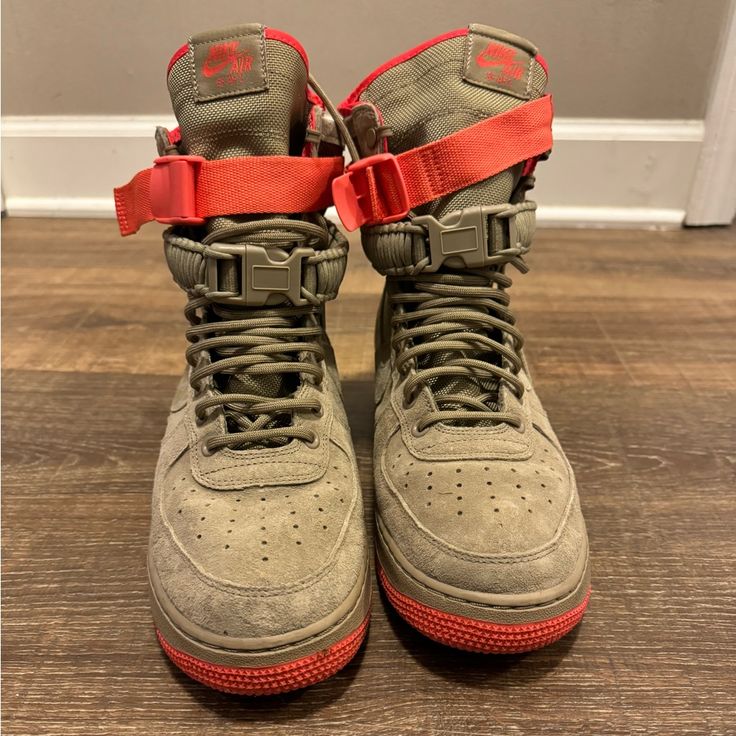 Nike Sf Af1 (Air Force 1) Khaki Khaki-Rush Coral. Size 9.5 Super Good Condition, No Box! Nike Sf Air Force 1, Nike Sf Af1, Nike Sf, Super Good, Shoes Nike, Air Force 1, Men's Nike, Air Force, Rush