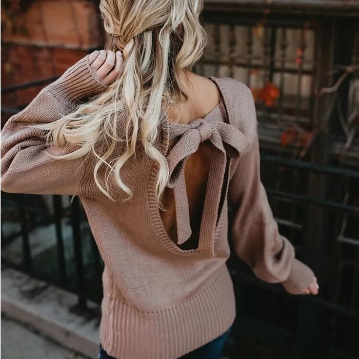 Twists Reversible Women Knit Sweater Pullover. Oversized Fit Small 6-6 M 8-10 L 12-14 Backless Long Sleeve, Plain Sweaters, Tie Sweater, Knitwear Sweater, Pink Jumper, Solid Color Sweater, Women Sweaters Winter, Winter Pullover, Tie Wrap