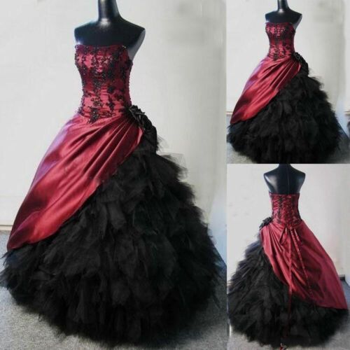 ad eBay - Find many great new & used options and get the best deals for Vintage Black Burgundy Ball Gown Gothic Wedding Dresses Halloween Ruffle Tulle at the best online prices at eBay! Free shipping for many products! Gothic Ball Gown, Ball Gowns Victorian, Burgundy Ball Gown, Gothic Wedding Dresses, Corset Ball Gowns, Dresses Halloween, Gothic Wedding Dress, Gothic Wedding, Black Wedding Dresses