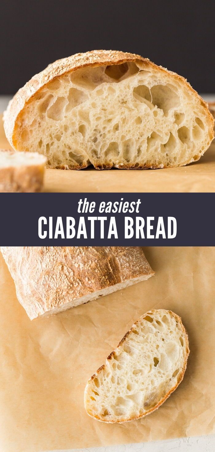 an easy ciabatta bread is cut in half