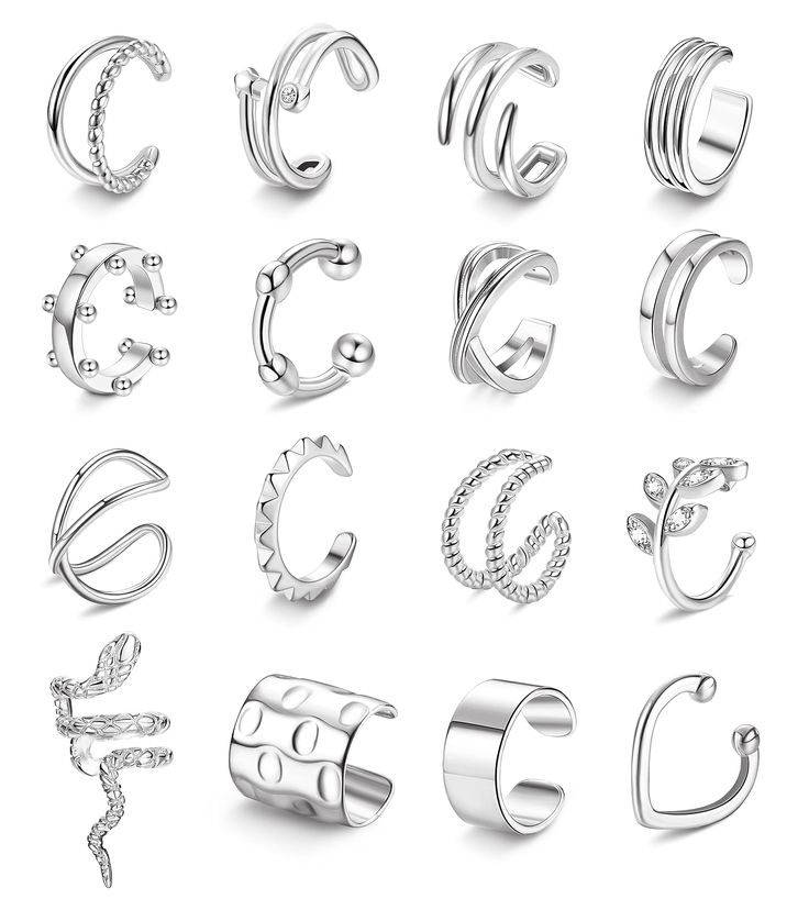 PRICES MAY VARY. [Cuff Earrings]: One order including 16 Pcs ear cuffs in different styles: leaf cuff earrings, classic U shape dome, snake cartilage clip on wrap earrings, etc. You can wear them individually, side by side or any way you like, meet all your needs for different occasions and fit for all kinds of outfits. [Quality Material]: Clip On Earrings made of copper, hypoallergenic, light-weight and durable. Highly polished and strict metal plating process to create super smooth shiny surfa Fake Cartilage Piercing, Fake Earrings, Earrings Classic, Wrap Earrings, Gold Ear Cuff, Piercing Ring, Ear Cuff Earings, Cartilage Piercing, Ear Cuffs