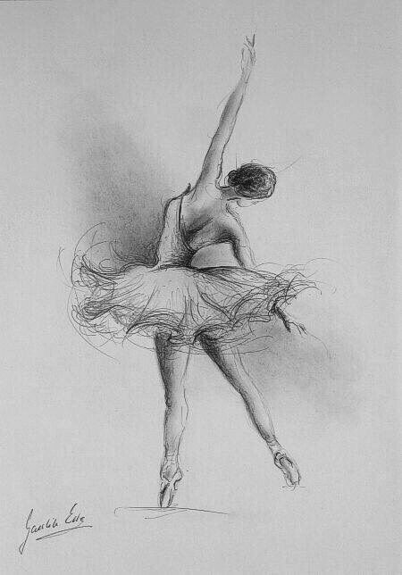 a black and white drawing of a ballerina