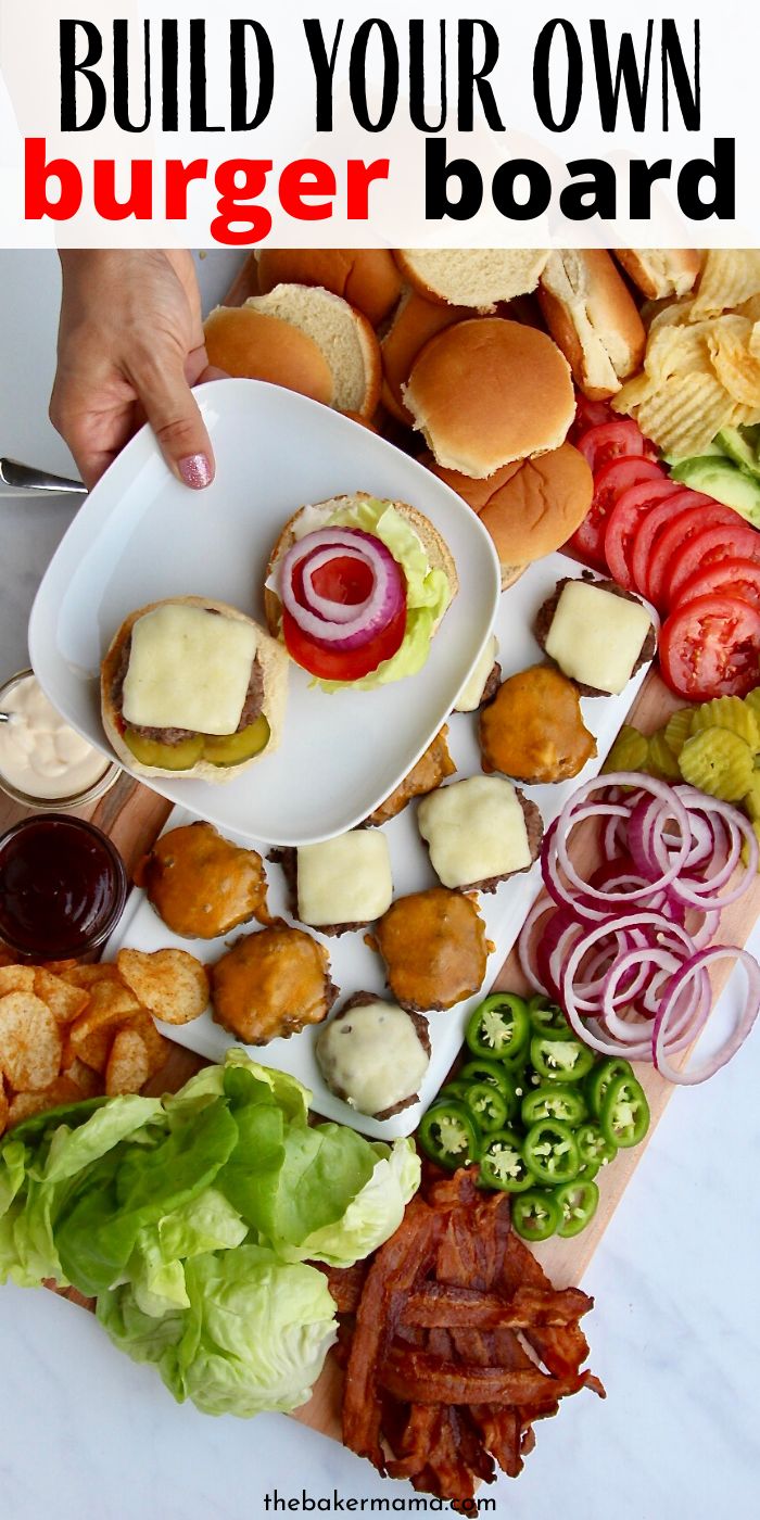 the burger board is full of different types of food