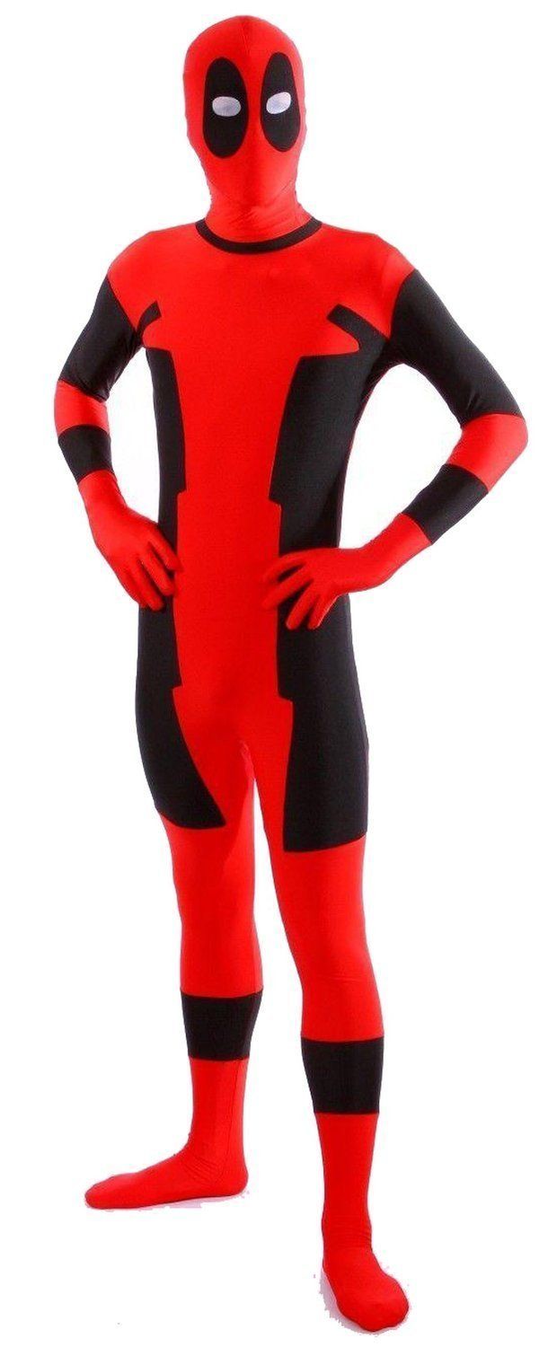 a man in a red and black costume is standing with his hands on his hips