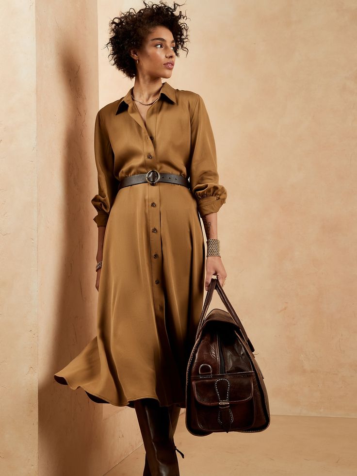 Belted Tencel Shirtdress | Banana Republic Factory Chic Long Shirt Dress For Casual Wear, Chic Long Shirt Dress For Workwear, Elegant Long Shirt Dress For Day Out, Chic Long Shirt Dress For Formal Occasions, Elegant Long Shirt Dress For Work, Elegant Long Casual Shirt Dress, Banana Republic Outfits, European Travel Outfit, Black And Green Dress