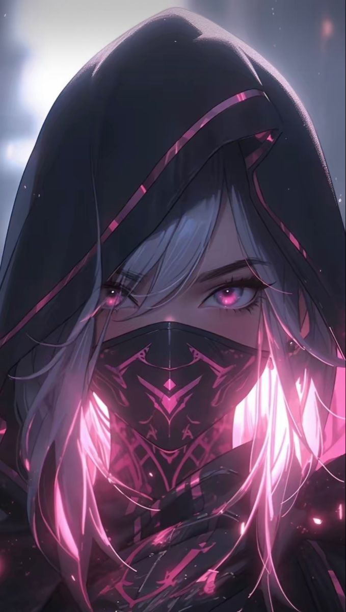 an anime character with pink hair wearing a black hoodie and glowing lights in her eyes