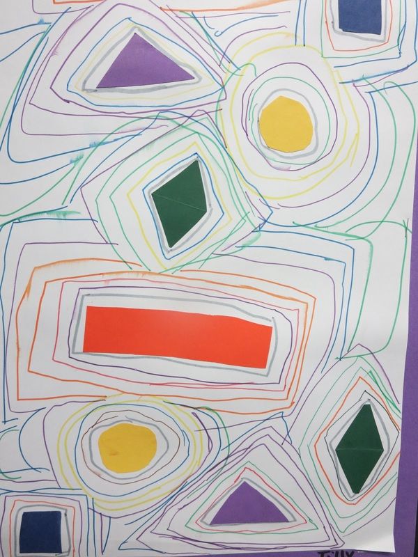 an art project with colored lines and shapes