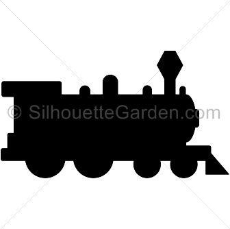 a black and white silhouette of a train with an arrow pointing to the right side