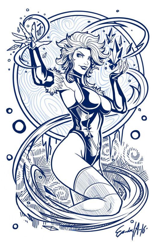 a drawing of a woman in a bodysuit with an octopus on her arm and two tentacles