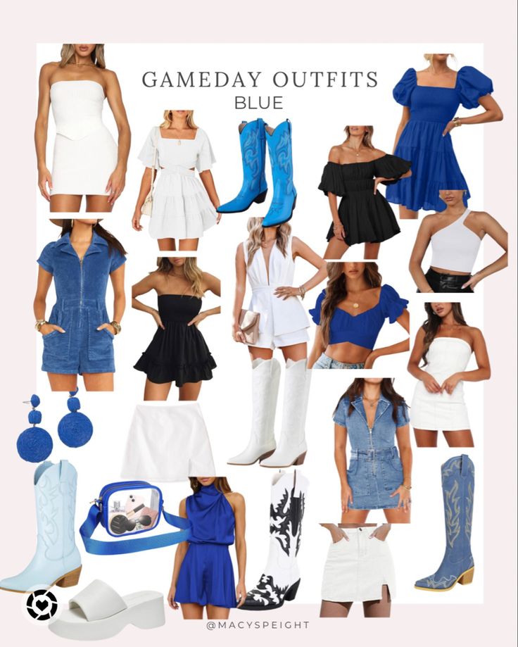 Blue And White Gameday Outfit, Blue And White Tailgate Outfit, Blue Game Day Outfit College, Royal Blue Game Day Outfits, Kentucky Football Game Outfit, Powder Blue Gameday Outfit, Denim Gameday Outfit, Navy Blue Game Day Outfit, Blue And White Game Day Outfit