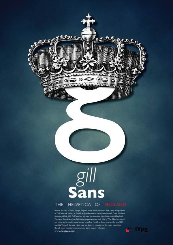 the poster for gill sans's 8, which features an image of a crown