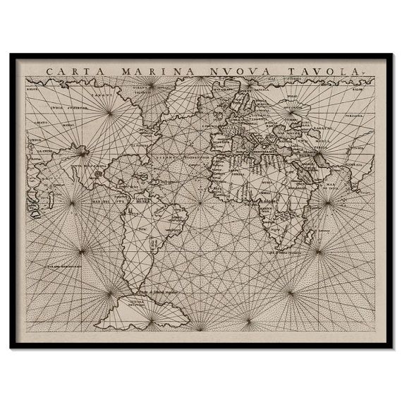 Ancient Nautical Map Nautical Map Art Nautical World Wall Map ...